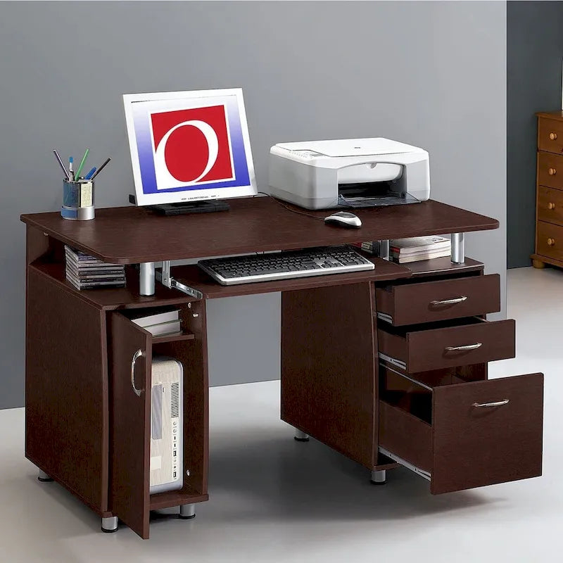 Computer Desk 3-Drawer Filing Cabinet CPU Cabinet Pull-Out Keyboard Tray MDF
