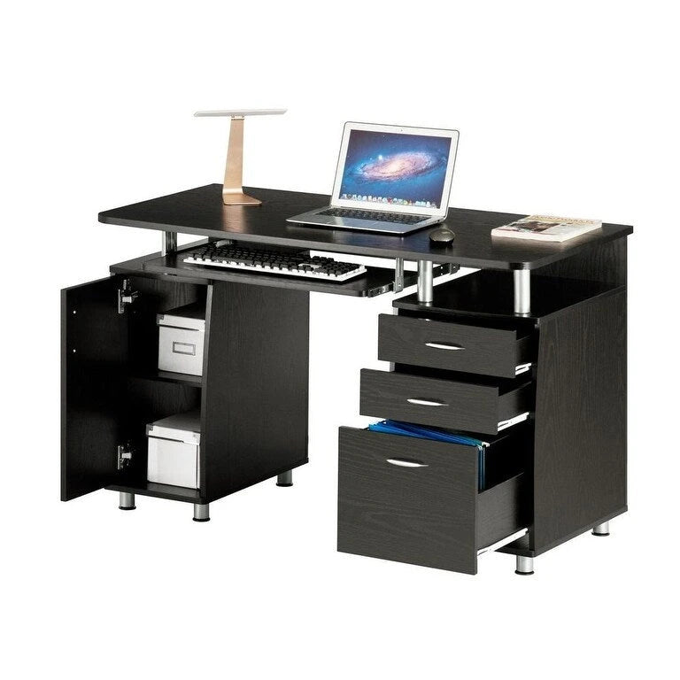 Computer Desk 3-Drawer Filing Cabinet CPU Cabinet Pull-Out Keyboard Tray MDF
