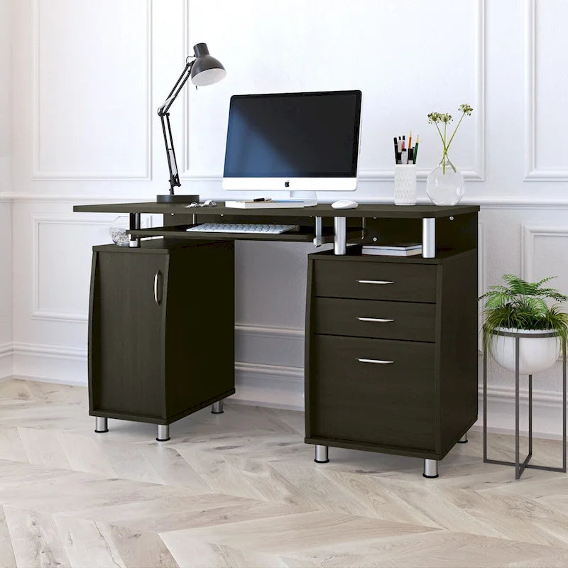 Computer Desk 3-Drawer Filing Cabinet CPU Cabinet Pull-Out Keyboard Tray MDF