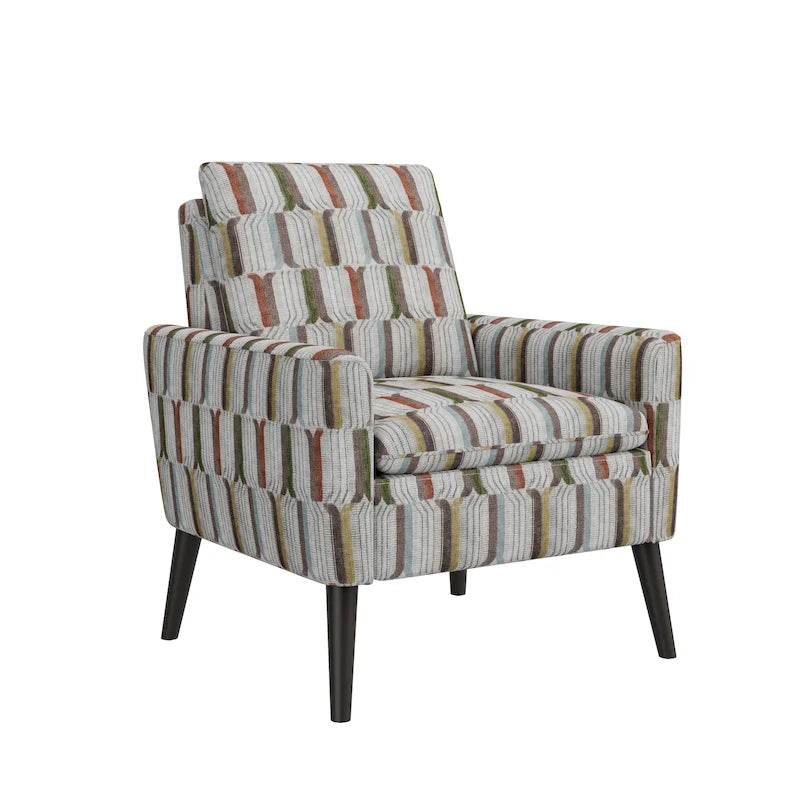 Mid-Century Modern Patterned Accent Armchair Sinuous Spring Espresso Wood Legs