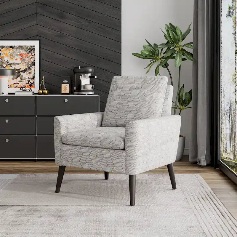 Mid-Century Modern Patterned Accent Armchair Sinuous Spring Espresso Wood Legs