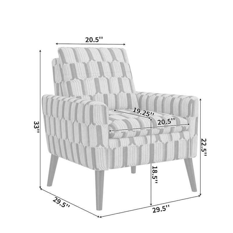 Mid-Century Modern Patterned Accent Armchair Sinuous Spring Espresso Wood Legs