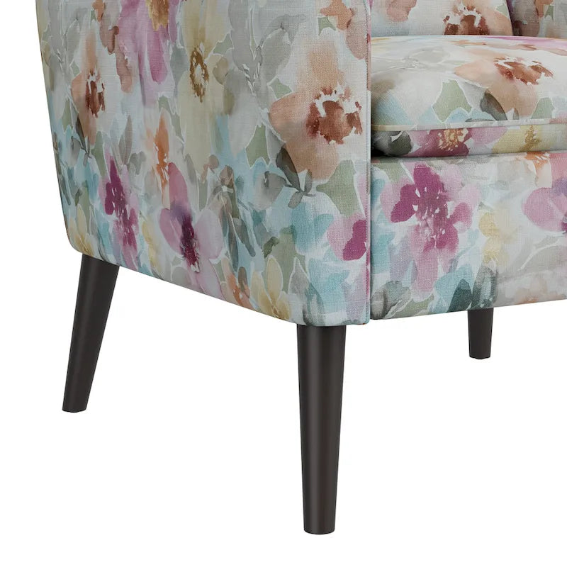 Mid-Century Modern Patterned Accent Armchair Sinuous Spring Espresso Wood Legs