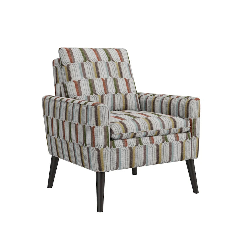 Mid-Century Modern Patterned Accent Armchair Sinuous Spring Espresso Wood Legs