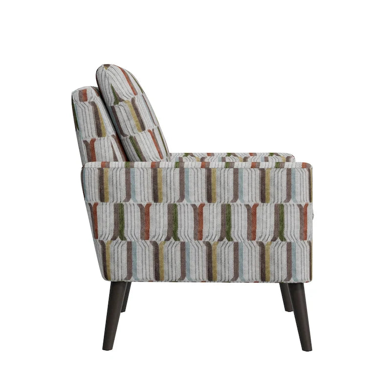 Mid-Century Modern Patterned Accent Armchair Sinuous Spring Espresso Wood Legs
