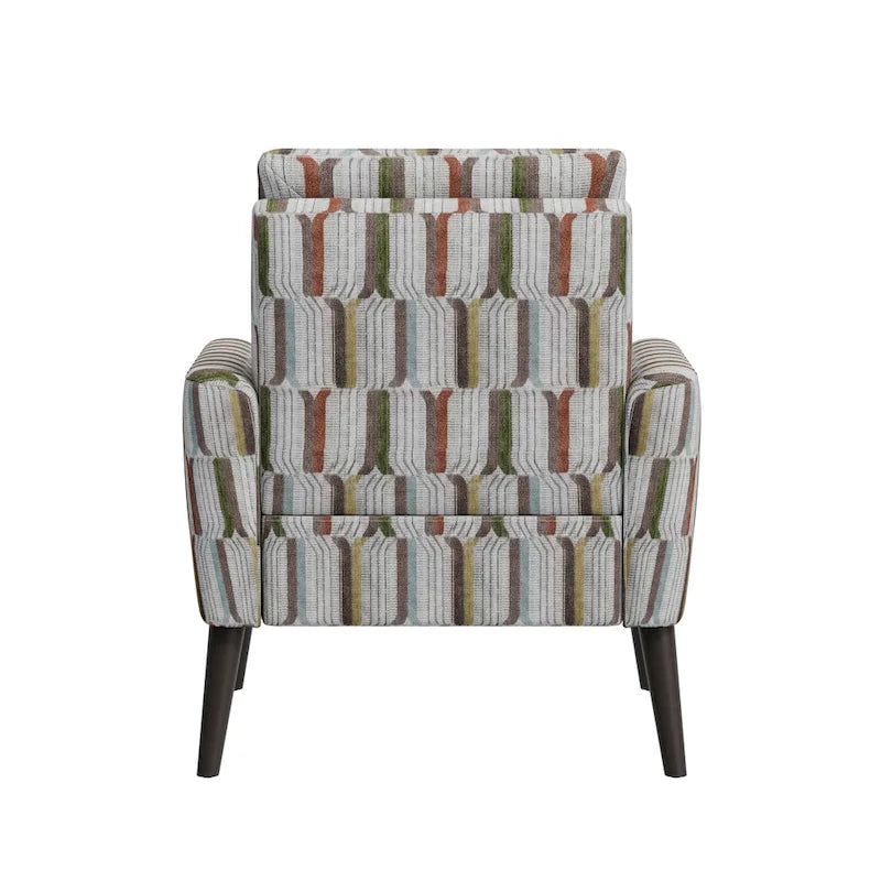 Mid-Century Modern Patterned Accent Armchair Sinuous Spring Espresso Wood Legs