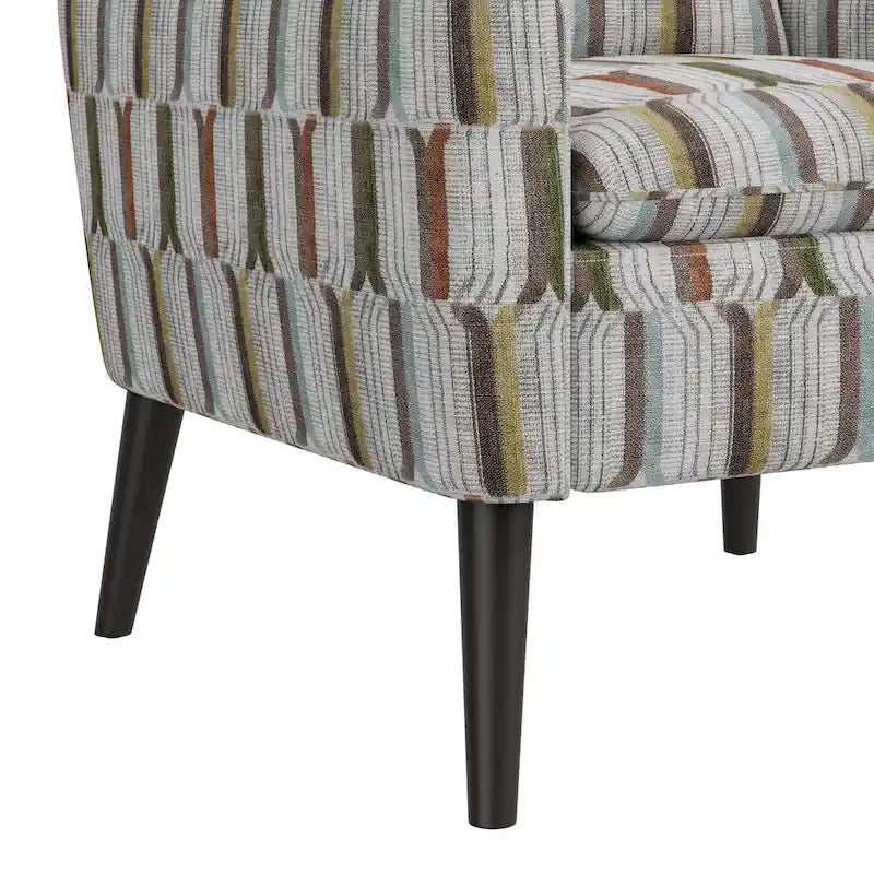 Mid-Century Modern Patterned Accent Armchair Sinuous Spring Espresso Wood Legs