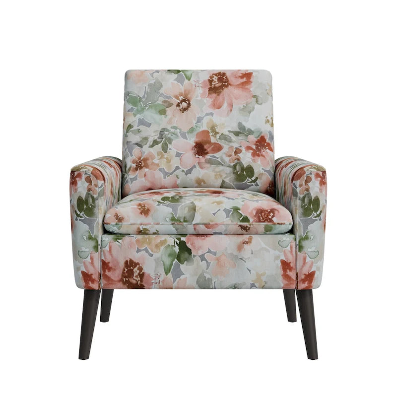 Mid-Century Modern Patterned Accent Armchair Sinuous Spring Espresso Wood Legs