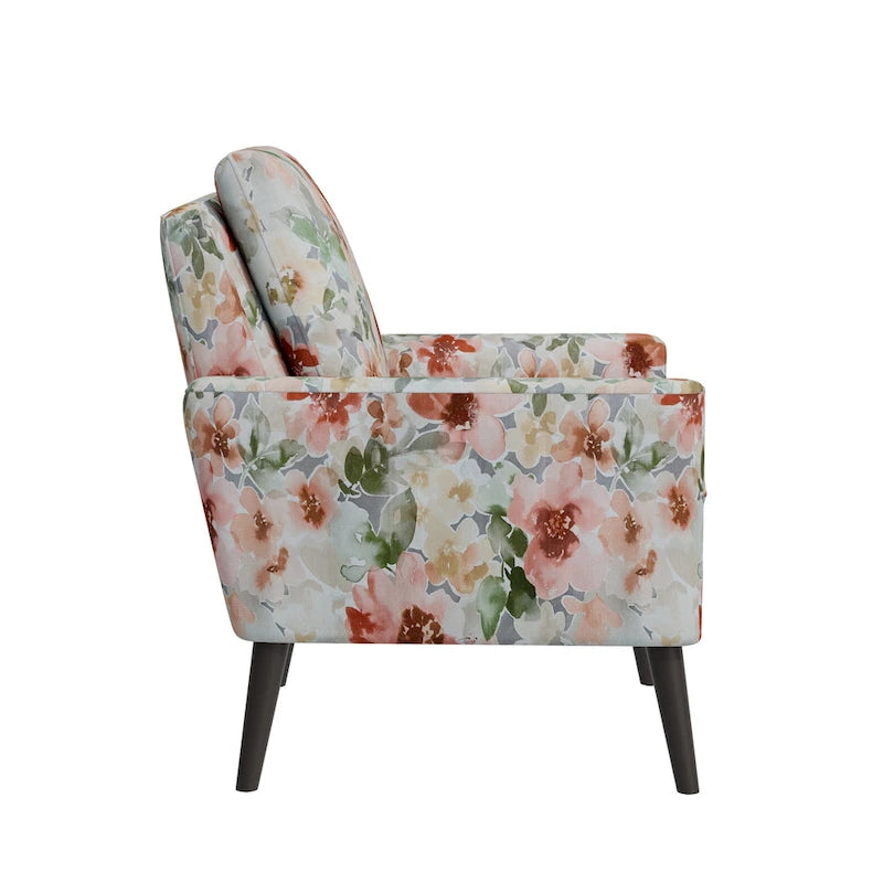 Mid-Century Modern Patterned Accent Armchair Sinuous Spring Espresso Wood Legs