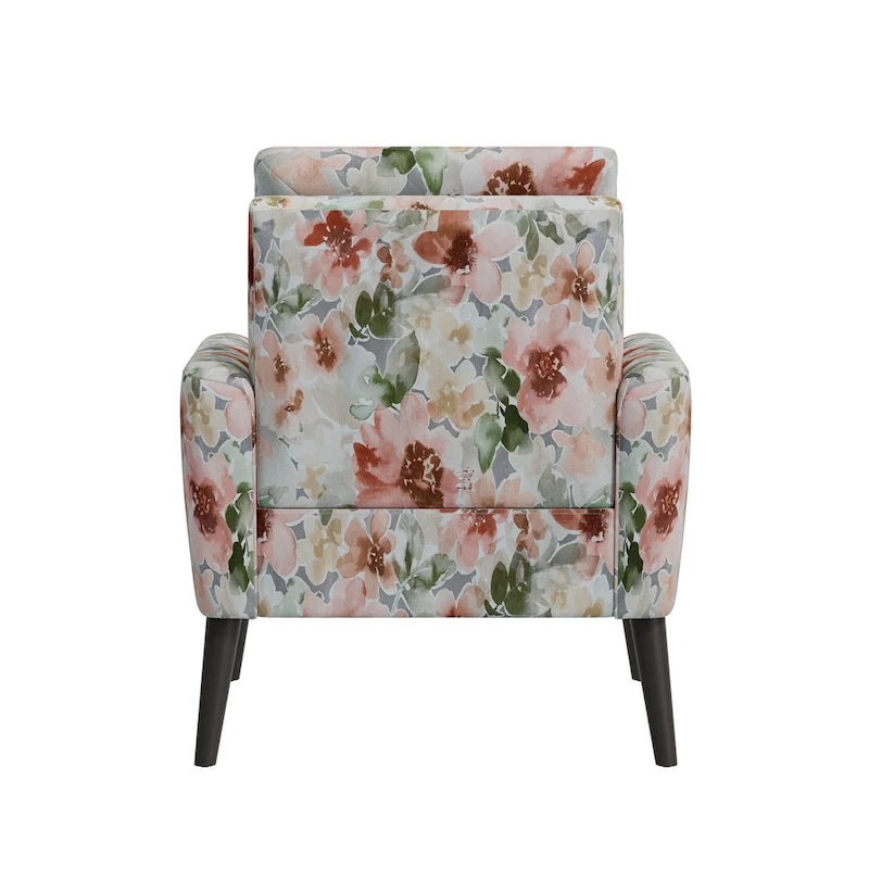 Mid-Century Modern Patterned Accent Armchair Sinuous Spring Espresso Wood Legs