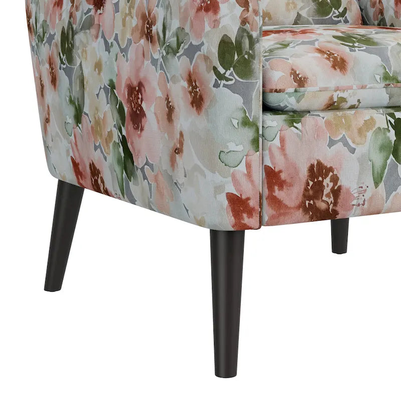 Mid-Century Modern Patterned Accent Armchair Sinuous Spring Espresso Wood Legs
