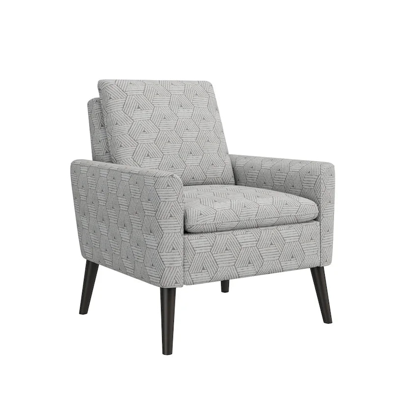 Mid-Century Modern Patterned Accent Armchair Sinuous Spring Espresso Wood Legs