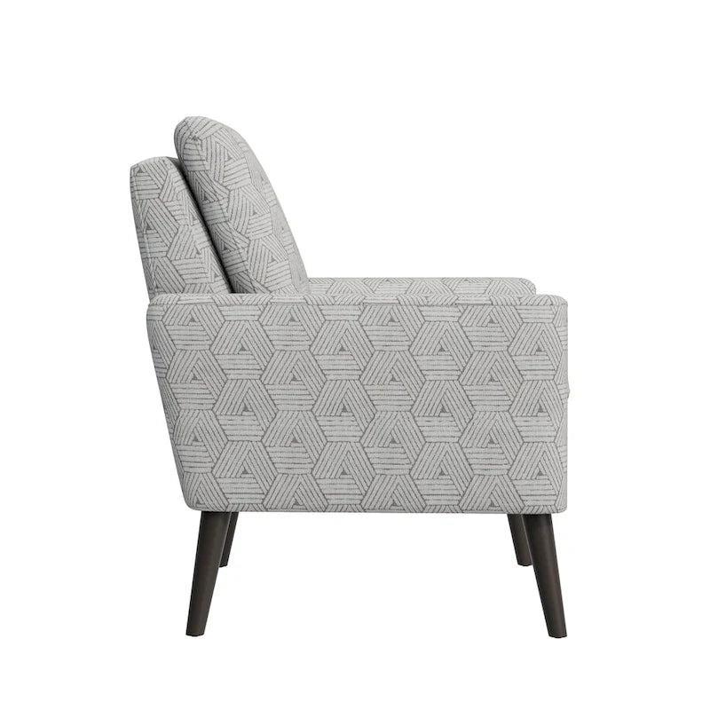 Mid-Century Modern Patterned Accent Armchair Sinuous Spring Espresso Wood Legs