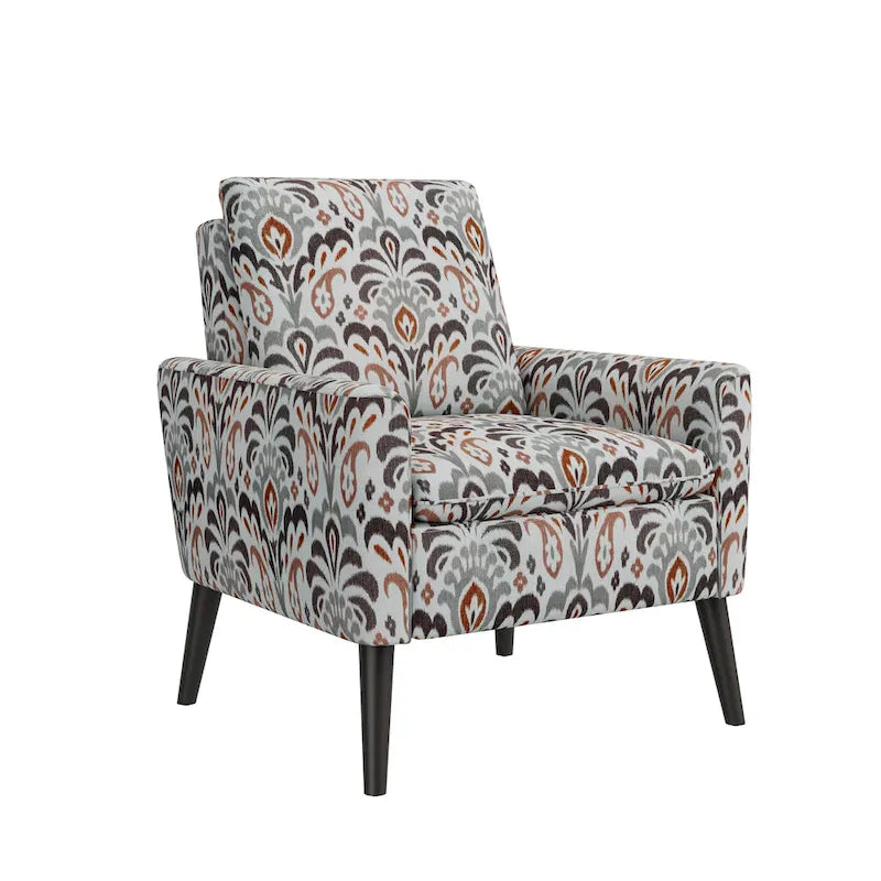 Mid-Century Modern Patterned Accent Armchair Sinuous Spring Espresso Wood Legs