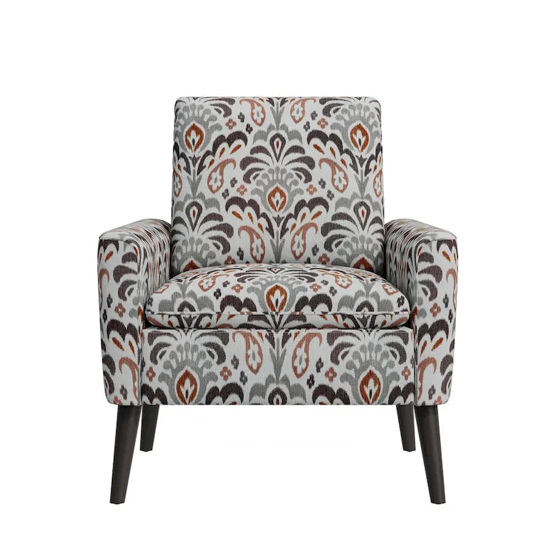 Mid-Century Modern Patterned Accent Armchair Sinuous Spring Espresso Wood Legs