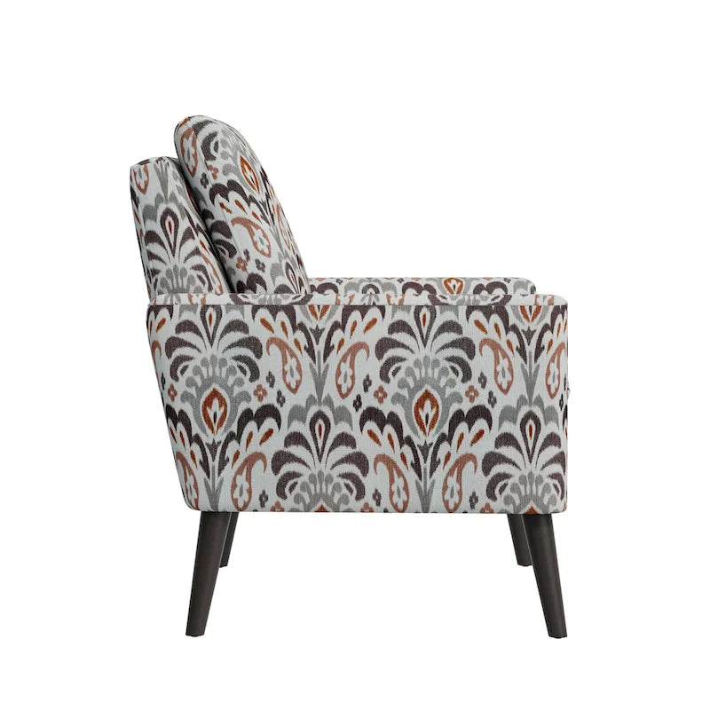 Mid-Century Modern Patterned Accent Armchair Sinuous Spring Espresso Wood Legs