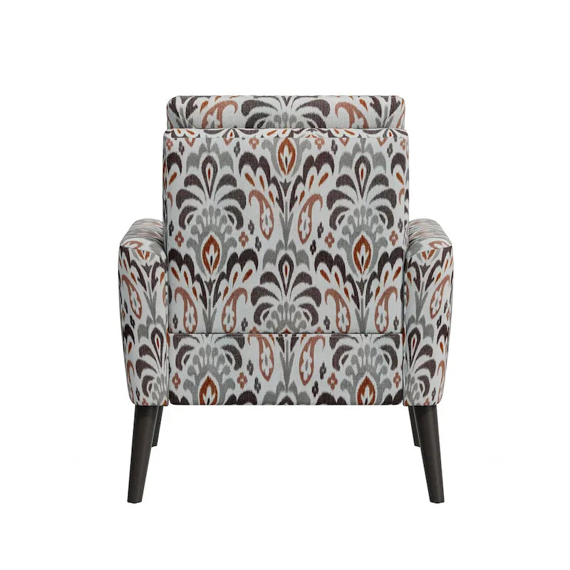 Mid-Century Modern Patterned Accent Armchair Sinuous Spring Espresso Wood Legs