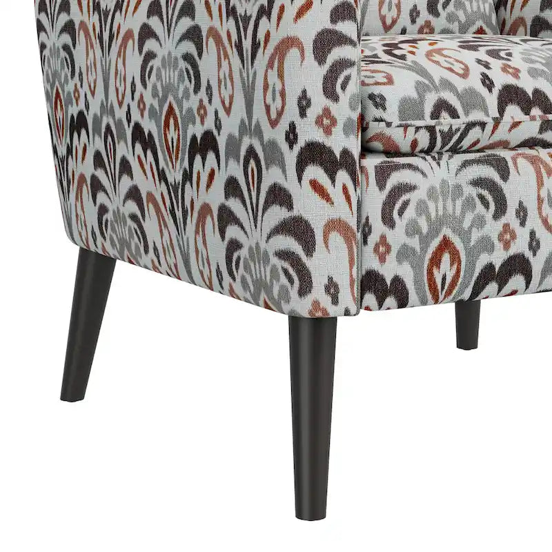 Mid-Century Modern Patterned Accent Armchair Sinuous Spring Espresso Wood Legs