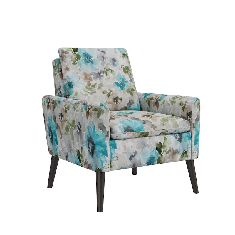 Mid-Century Modern Patterned Accent Armchair Sinuous Spring Espresso Wood Legs